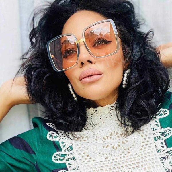women square transparent blue pink sunglasses color frame trend glasses oversized sun for female men oculos, White;black
women square transparent blue pink sunglasses color frame trend glasses oversized sun for female men oculos, White;black
