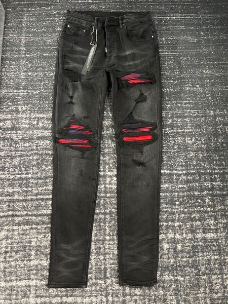 men's jeans washed black hole do old patchwork red plaid slim fit feet high street 230217, Blue
men's jeans washed black hole do old patchwork red plaid slim fit feet high street 230217, Blue