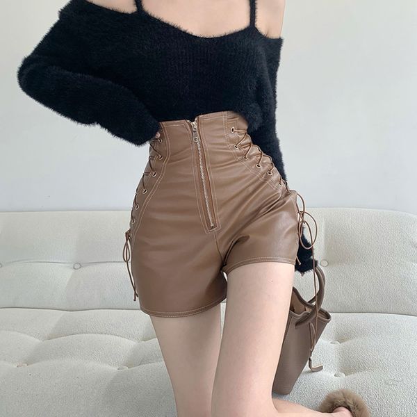 women's shorts black faux leather women zipper fashion short femme casual high waist streetwear wide leg biker 230217, White;black
women's shorts black faux leather women zipper fashion short femme casual high waist streetwear wide leg biker 230217, White;black