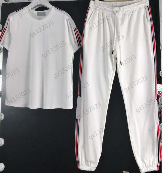 crew neck two piece pants logo embroidery solid color short sleeve t-shirt striped ribbon elastic waist drawstring pants 2 colors two pieces, White
crew neck two piece pants logo embroidery solid color short sleeve t-shirt striped ribbon elastic waist drawstring pants 2 colors two pieces, White