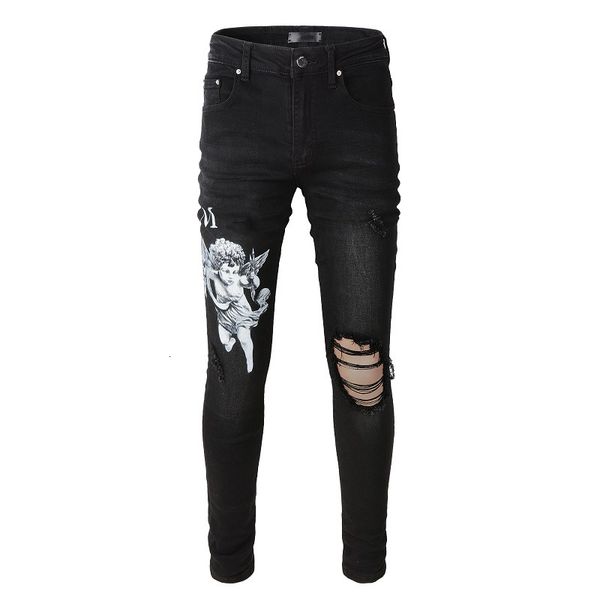 men's jeans men's black streetwear fashion slim fit hollow out damaged holes printing letters angel pattern printed skinny stretch, Blue
men's jeans men's black streetwear fashion slim fit hollow out damaged holes printing letters angel pattern printed skinny stretch, Blue