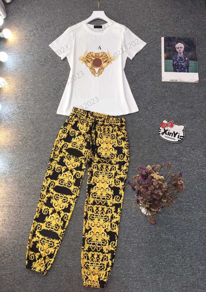 two piece pants gold medusa head print short-sleeved crew neck t-shirt elastic waist casual joker trousers woman two pieces set summer, White
two piece pants gold medusa head print short-sleeved crew neck t-shirt elastic waist casual joker trousers woman two pieces set summer, White