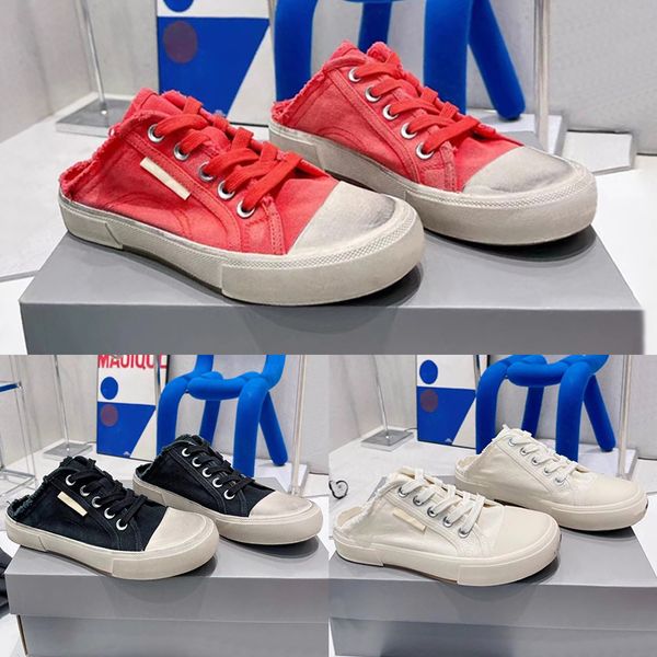 paris women slippers shoes open back sneaker mule white black red casual board shoes make old canvas dirty shoes sandals with box
paris women slippers shoes open back sneaker mule white black red casual board shoes make old canvas dirty shoes sandals with box
