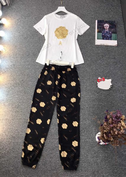 short sleeve two piece pants gold floral embroidery crewneck casual cotton t-shirt soft breathable fabric loose sweatpants 2 colors clothing, White
short sleeve two piece pants gold floral embroidery crewneck casual cotton t-shirt soft breathable fabric loose sweatpants 2 colors clothing, White