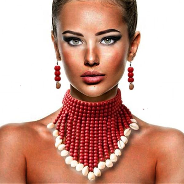 

wedding jewelry sets african statement y necklaces for women multi strand colorful bead layered necklace fashion costume earrings set 230216, Slivery;golden