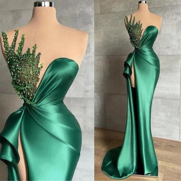 charming mermaid prom dresses sheer bateau neckline evening gowns beaded side split floor length satin special occasion formal wear, Black
charming mermaid prom dresses sheer bateau neckline evening gowns beaded side split floor length satin special occasion formal wear, Black