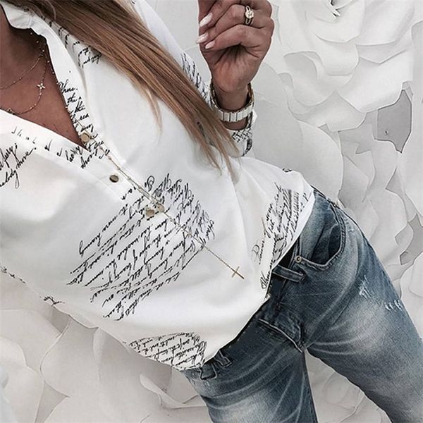 women's blouses shirts with long sleeves fashion women v neck letters printing button for spring blouse 230217, White
women's blouses shirts with long sleeves fashion women v neck letters printing button for spring blouse 230217, White
