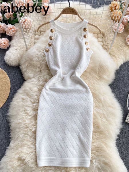 casual dresses new button details sleeveless knitted bodycon dress women summer elegant stretchy dress vintage solid dress z0216, Black;gray
casual dresses new button details sleeveless knitted bodycon dress women summer elegant stretchy dress vintage solid dress z0216, Black;gray