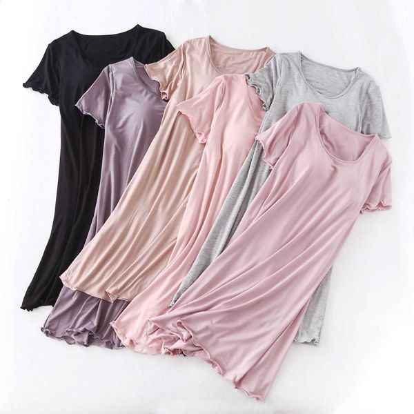 pajamas body warmer modal short sleeved nightdress with breast pad pajamas bra thin large ruffle dress women's summer home clothes, Black;red
pajamas body warmer modal short sleeved nightdress with breast pad pajamas bra thin large ruffle dress women's summer home clothes, Black;red
