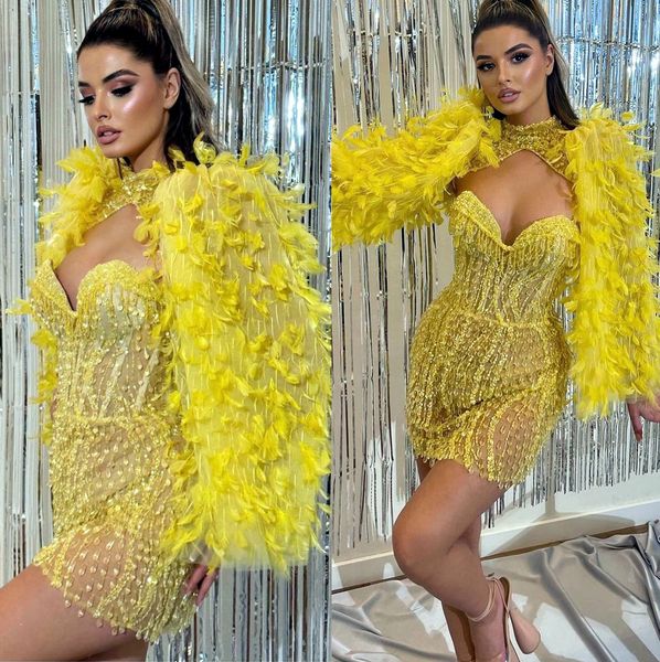 2023 arabic aso ebi yellow sheath prom dresses beaded crystals short evening formal party second reception birthday engagement gowns dress z, Black
2023 arabic aso ebi yellow sheath prom dresses beaded crystals short evening formal party second reception birthday engagement gowns dress z, Black