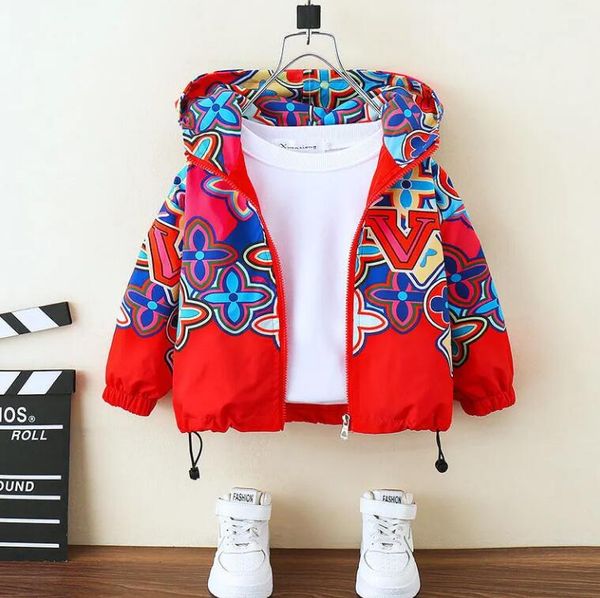 Image of L300 kids designer jacket Windbreaker baby boy girl spring jackets red print hooded children coat