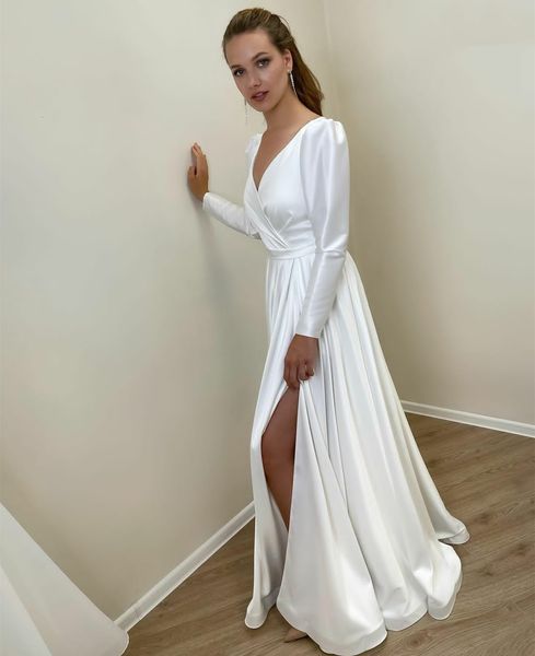 party dresses elegant long v neck satin wedding with pockets a line ivory pleated zipper back vestidos de novia for women 230217, White;black
party dresses elegant long v neck satin wedding with pockets a line ivory pleated zipper back vestidos de novia for women 230217, White;black