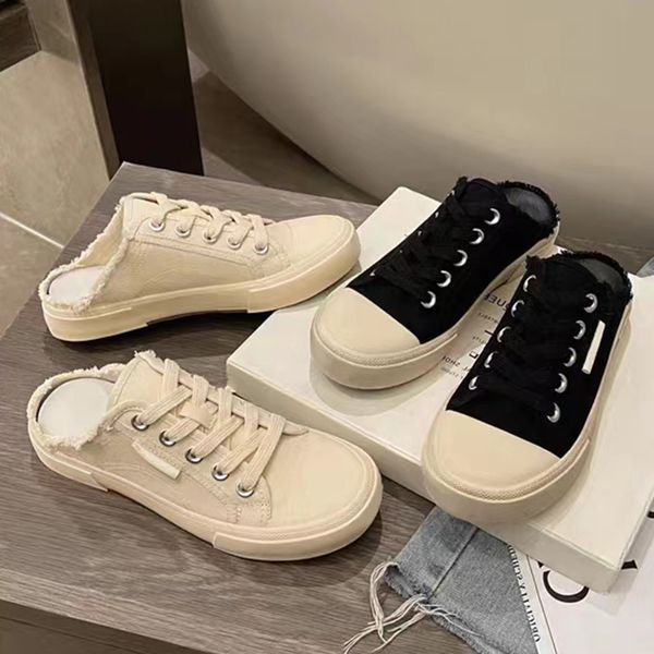 fashion women paris slippers shoes open back sneaker mule white black red trend flat bottom casual canvas sandals with box
fashion women paris slippers shoes open back sneaker mule white black red trend flat bottom casual canvas sandals with box