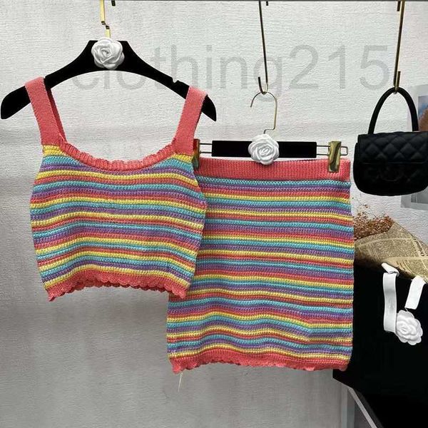 two piece dress designer the new style small fragrance rainbow stripe ice silk halter vest short skirt casual fashion knitting set iaxf, White
two piece dress designer the new style small fragrance rainbow stripe ice silk halter vest short skirt casual fashion knitting set iaxf, White