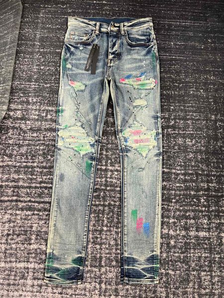 men's jeans highend customization blue ripped patch colored graffiti slim fit small feet man 230217
men's jeans highend customization blue ripped patch colored graffiti slim fit small feet man 230217