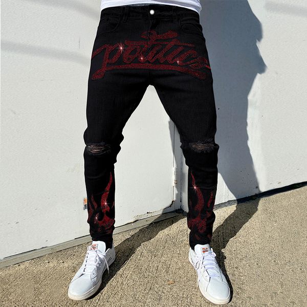 men's jeans y2k men stretchy ripped skinny black slim hole trousers aesthetic rhinestones streetwear denim pencil pants 230216, Blue
men's jeans y2k men stretchy ripped skinny black slim hole trousers aesthetic rhinestones streetwear denim pencil pants 230216, Blue