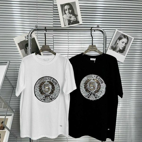 23ss women's brand sequins embroidery pure cotton t-shirt round collar t-shirt pullover large edition short sleeve spring and summer fa, White 
23ss women's brand sequins embroidery pure cotton t-shirt round collar t-shirt pullover large edition short sleeve spring and summer fa, White