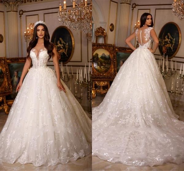 gorgeous lace wedding dresses arabic dubai sheer crew neck appliques beads ball gown bridal gowns plus size robe de maraige bc15219, White
gorgeous lace wedding dresses arabic dubai sheer crew neck appliques beads ball gown bridal gowns plus size robe de maraige bc15219, White