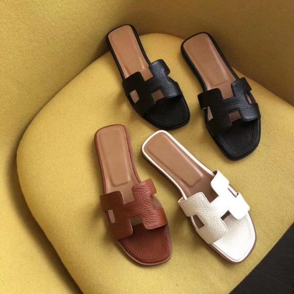 women designer slipper slide sandals summer classic brand beach casual sandals size 35-42, Black