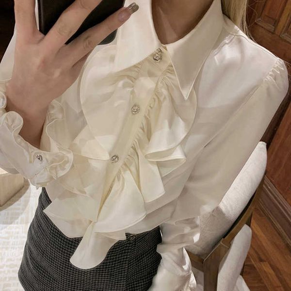 french court style lace women's pointed neck thickened double-sided satin gentle temperament kz794 shirt, White
french court style lace women's pointed neck thickened double-sided satin gentle temperament kz794 shirt, White