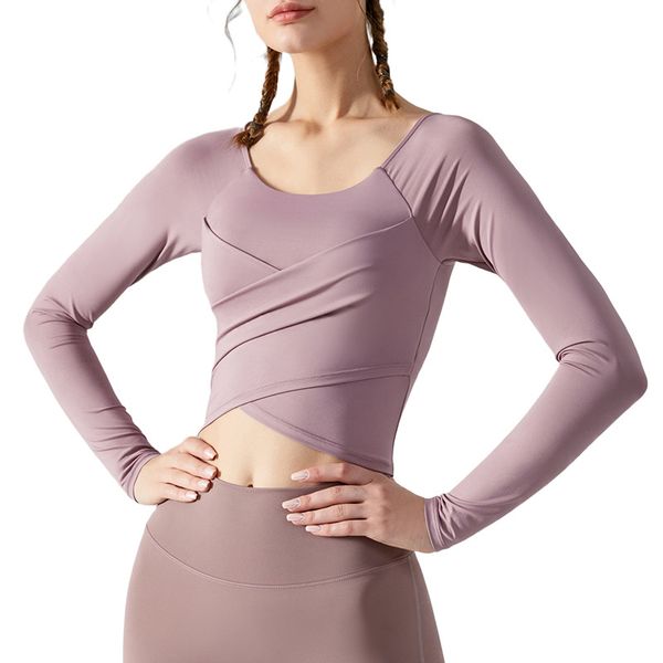 yoga long sleeved t shirt autumn winter cross pleated designer fitness wear womens slim sports removable chest pad, White
yoga long sleeved t shirt autumn winter cross pleated designer fitness wear womens slim sports removable chest pad, White