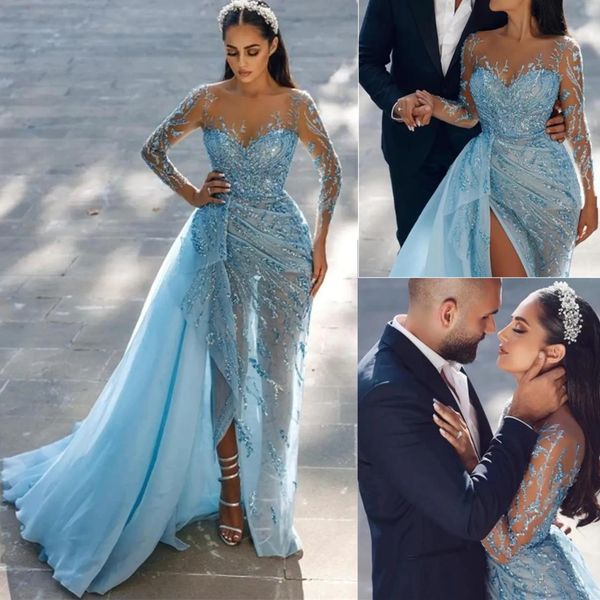 african arabic black girls mermaid prom dresses 2023 see through long sleeve lace applieque plus size couple split side high evening gowns
african arabic black girls mermaid prom dresses 2023 see through long sleeve lace applieque plus size couple split side high evening gowns