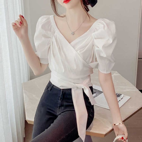bubble sleeve chiffon for women's summer 2023 new design feeling fried street cross v-neck slim short shirt, White
bubble sleeve chiffon for women's summer 2023 new design feeling fried street cross v-neck slim short shirt, White