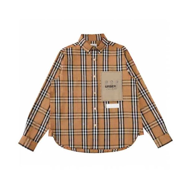 

Classic Plaid Shirt Designer Shirts Men Women Striped Cardigan Coat Loose Lapel Jacket Casual Long Sleeved Shirt, Khaki