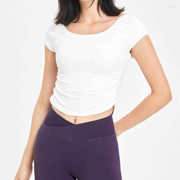lulus active shirts sport fitness women yoga crop o-neck quick dry short sleeve high waist slim running solid t-shirt breathablesbs3, White