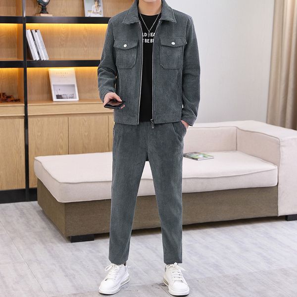 men s tracksuits corn kernel corduroy jacket suit mens spring autumn korean version fashion slim all match clothes 2 piece set outfits jogge, Gray
men s tracksuits corn kernel corduroy jacket suit mens spring autumn korean version fashion slim all match clothes 2 piece set outfits jogge, Gray