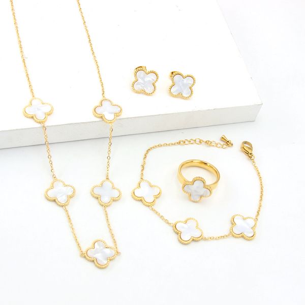luxury ladies clover charm bracelets necklace earring rings jewelry set for women, Silver
luxury ladies clover charm bracelets necklace earring rings jewelry set for women, Silver