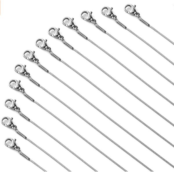 10pcs lot stainless steel round snake chain necklace with lobster clasp for diy jewelry making thin 1.2mm 18inch (46cm), Silver
10pcs lot stainless steel round snake chain necklace with lobster clasp for diy jewelry making thin 1.2mm 18inch (46cm), Silver