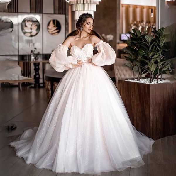party dresses ball gowns detachable puff sleeves glitter wedding dress appliques off the shouldertulle boho bridal gown 230217, White;black
party dresses ball gowns detachable puff sleeves glitter wedding dress appliques off the shouldertulle boho bridal gown 230217, White;black