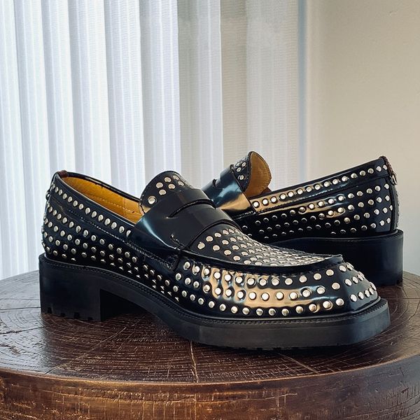 fashion thick heel rivets loafers handmade full grain leather mens oxfords gentlemen wedding dress shoes, Black
fashion thick heel rivets loafers handmade full grain leather mens oxfords gentlemen wedding dress shoes, Black