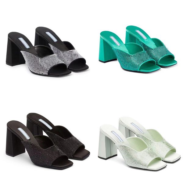 crystal slippers mule women's slide high-heeled shoes sandals rhinestone silk 95mm thick heel slip sleeve open-toe luxury designer part, Black
crystal slippers mule women's slide high-heeled shoes sandals rhinestone silk 95mm thick heel slip sleeve open-toe luxury designer part, Black