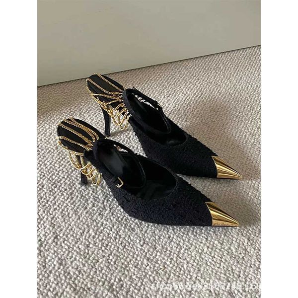shoes ys high heel shoes women's 22nd summer new style chain metal pointed woven fine heel baotou fashion sandals, Black
shoes ys high heel shoes women's 22nd summer new style chain metal pointed woven fine heel baotou fashion sandals, Black