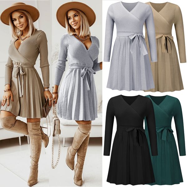 women's jersey dress ribbed v neck long sleeve wrap fitted knit pleated short dress fashion classic leisure pullover sweater dress, Black;gray
women's jersey dress ribbed v neck long sleeve wrap fitted knit pleated short dress fashion classic leisure pullover sweater dress, Black;gray