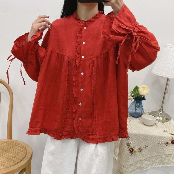 2023 women's spring new long-sleeved linen cardigan loose blouse shirt, White
2023 women's spring new long-sleeved linen cardigan loose blouse shirt, White