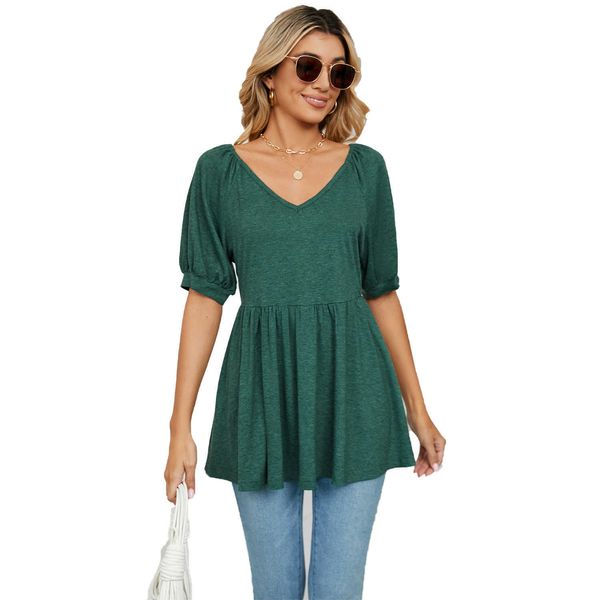 women's clothing 2023 new style spring and summer new v-neck bubble short-sleeved t-shirt tunic women wcd12, White
women's clothing 2023 new style spring and summer new v-neck bubble short-sleeved t-shirt tunic women wcd12, White