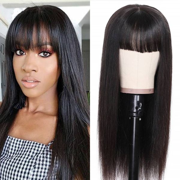 mongolian lace front wig with bangs 130% natural color straight human hair wigs for black women, Black;brown
mongolian lace front wig with bangs 130% natural color straight human hair wigs for black women, Black;brown
