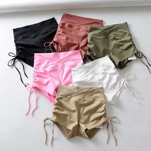 fashion side drawstring yoga shorts summer new peach hip tight running pants, White;black
fashion side drawstring yoga shorts summer new peach hip tight running pants, White;black