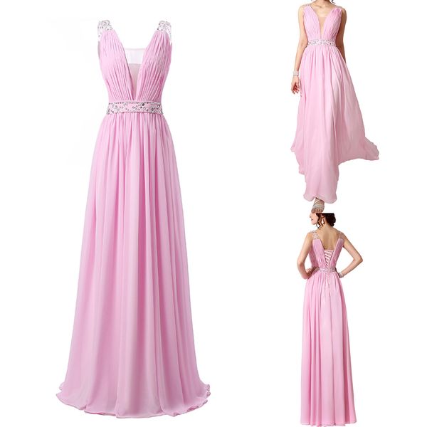 pink chiffon v neck evening dresses backless tiered pleats floor length party gowns summer event beaded prom dress plus size, Black
pink chiffon v neck evening dresses backless tiered pleats floor length party gowns summer event beaded prom dress plus size, Black
