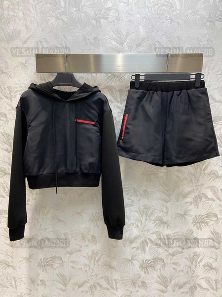 womens prads designers hoodies sweatshirts shorts woman space cotton spliced nylon leisure suit classic red ribbon printed lady suits, Black
womens prads designers hoodies sweatshirts shorts woman space cotton spliced nylon leisure suit classic red ribbon printed lady suits, Black