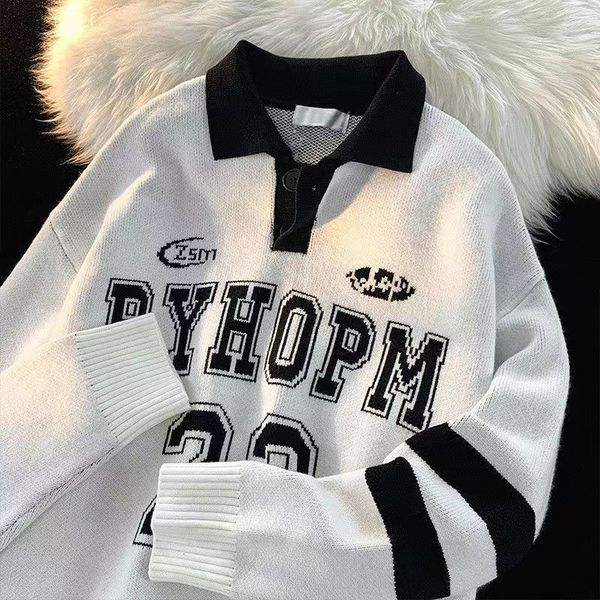 men s sweaters college style loose trendy couple knitted polo lapel thickened autumn winter men and women lazy wind 230220, White;black
men s sweaters college style loose trendy couple knitted polo lapel thickened autumn winter men and women lazy wind 230220, White;black