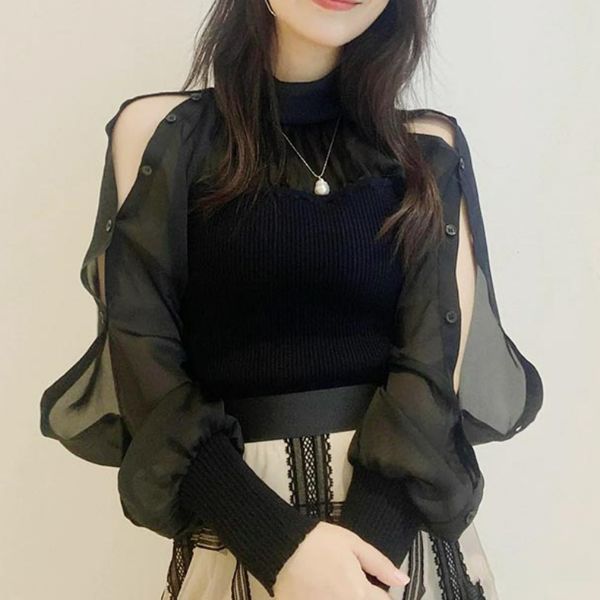 translucent open-sleeve women's blouses patchwork knit sweater pullover women japanese jumpers 2023 autumn winter sweet pull femme, White
translucent open-sleeve women's blouses patchwork knit sweater pullover women japanese jumpers 2023 autumn winter sweet pull femme, White