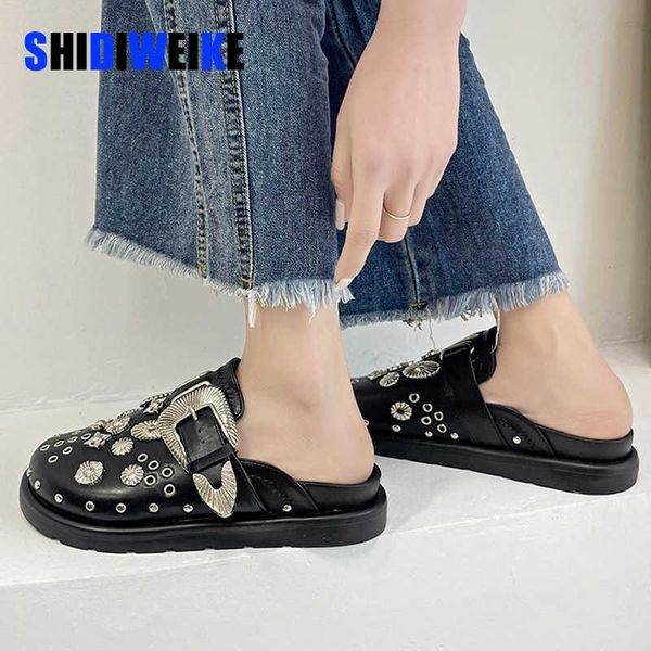 summer women slippers platform rivets punk rock leather mules creative metal fittings casual party shoes female outdoor slides 0220, Black
summer women slippers platform rivets punk rock leather mules creative metal fittings casual party shoes female outdoor slides 0220, Black
