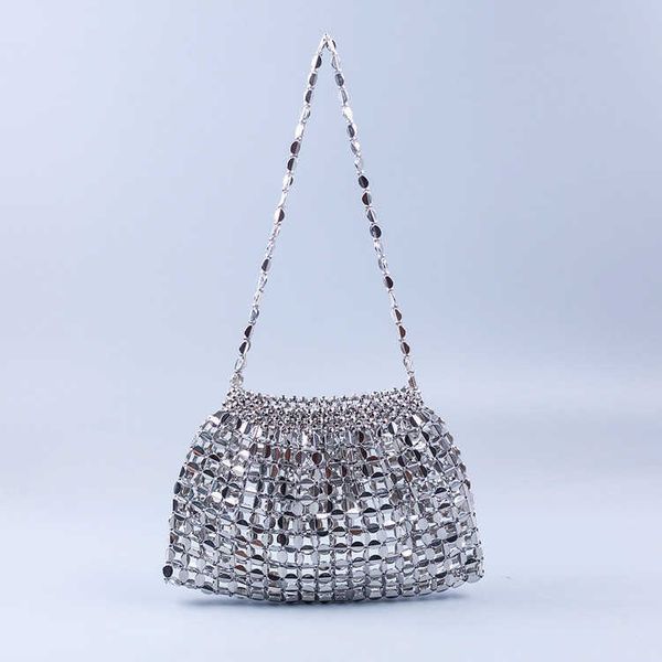 new handmade silver gold flat bead beaded knitting large size dumplings fashion trend one shoulder handbag 230220
new handmade silver gold flat bead beaded knitting large size dumplings fashion trend one shoulder handbag 230220