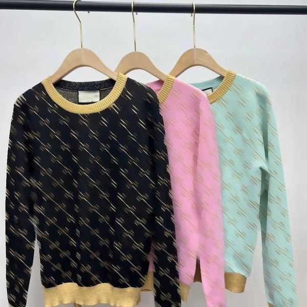 23ss women autumn winter new brand designer wool blended round neck pullover gold thread knitted color matching sweater womens clothing, White;black
23ss women autumn winter new brand designer wool blended round neck pullover gold thread knitted color matching sweater womens clothing, White;black