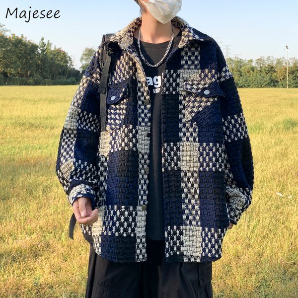 men's wool blends plaid men simple loose allmatch autumn turn down collar design retro outwear korean style casual 230217, Black
men's wool blends plaid men simple loose allmatch autumn turn down collar design retro outwear korean style casual 230217, Black