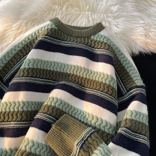 men s sweaters round neck striped color contrast men and women american vintage loose knit harajuku style long sleeve 230220, White;black
men s sweaters round neck striped color contrast men and women american vintage loose knit harajuku style long sleeve 230220, White;black